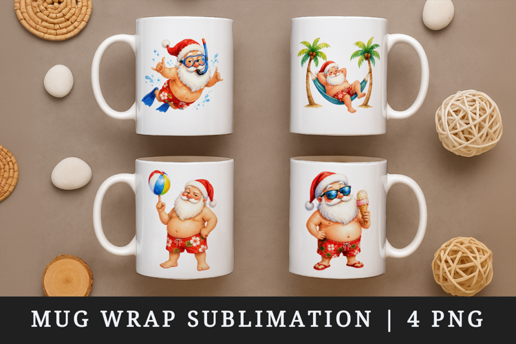 Summer Santa mug wrap printable sublimation design