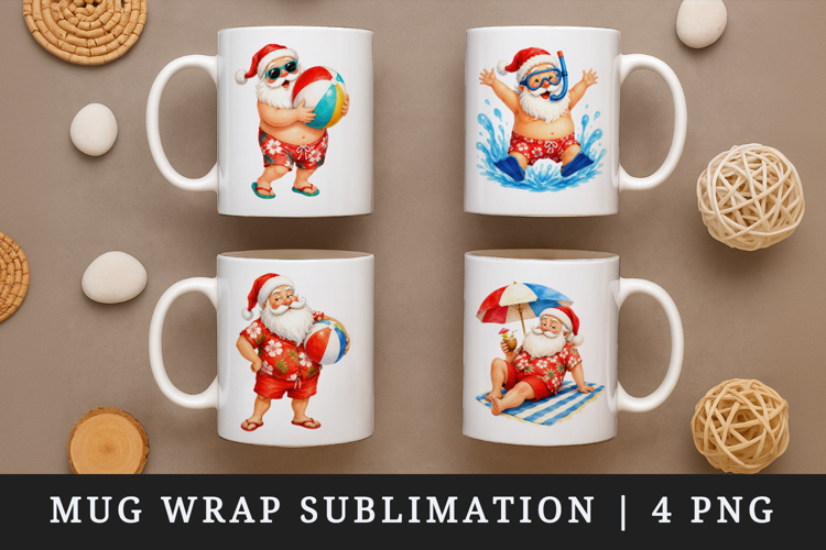 Summer Santa mug wrap printable sublimation design
