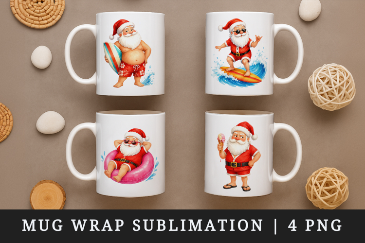Summer Santa mug wrap printable sublimation design
