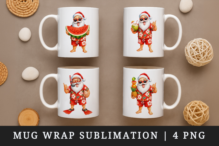 Summer Santa mug wrap printable sublimation design