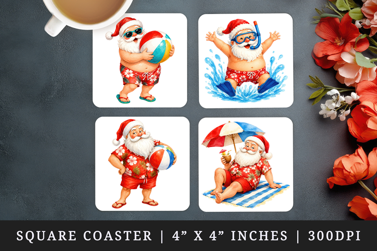 Summer Santa square coaster sublimation, coasters design