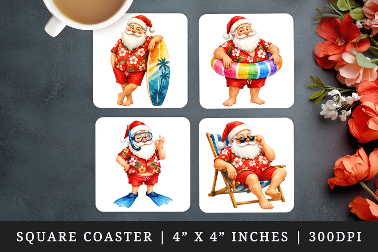 Summer Santa square coaster sublimation, coasters design