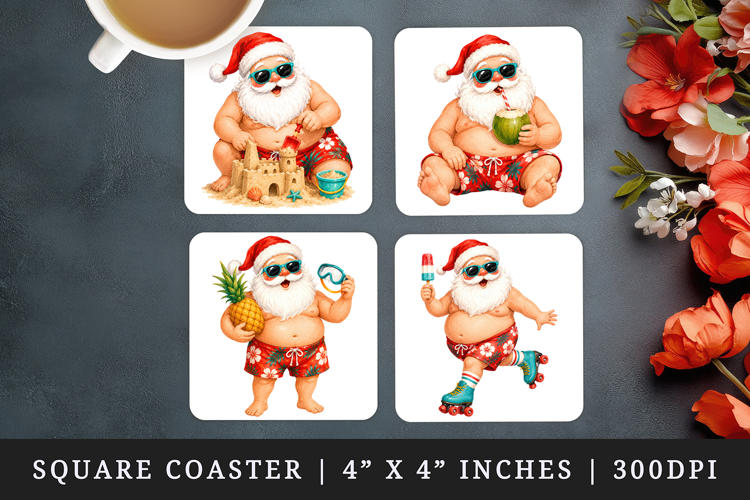 Summer Santa square coaster sublimation, coasters design