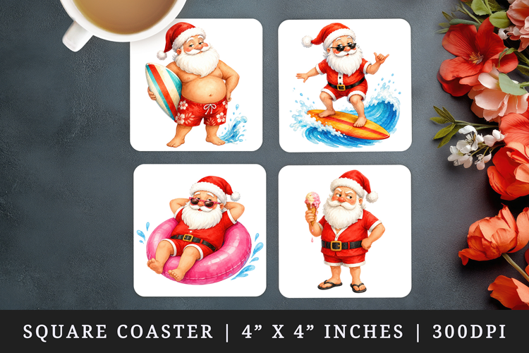 Summer Santa square coaster sublimation, coasters design
