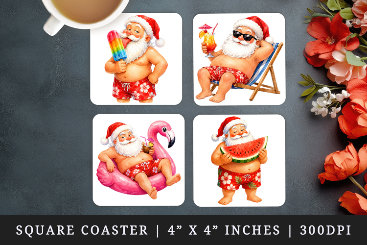 Summer Santa square coaster sublimation, coasters design