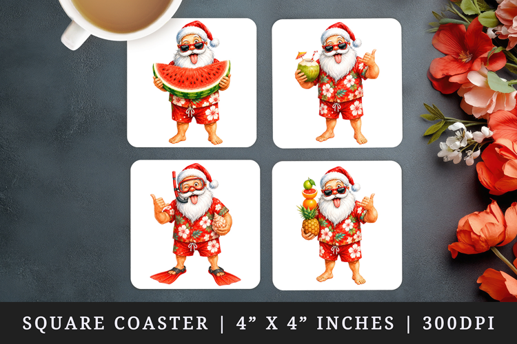Summer Santa square coaster sublimation, coasters design