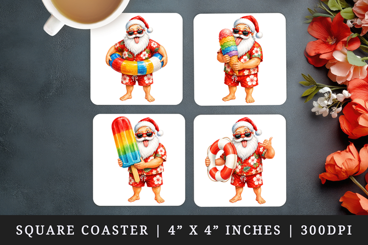 Summer Santa square coaster sublimation, coasters design