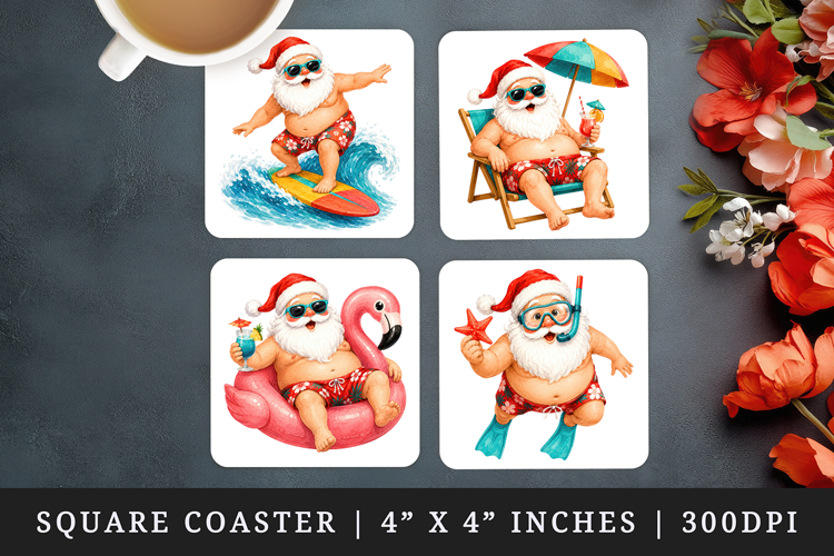 Summer Santa square coaster sublimation, coasters design