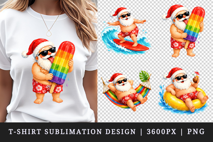 Summer Santa t-shirt printable sublimation design png