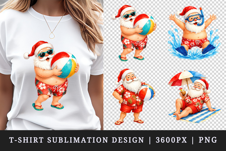 Summer Santa t-shirt printable sublimation design png