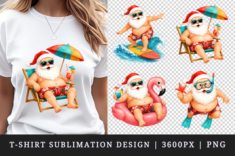 Summer Santa t-shirt printable sublimation design png