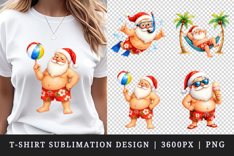 Summer Santa t-shirt printable sublimation design png