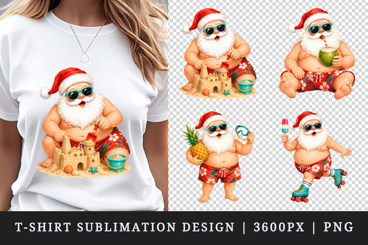 Summer Santa t-shirt printable sublimation design png