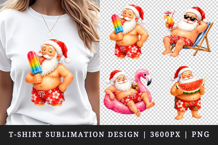 Summer Santa t-shirt printable sublimation design png