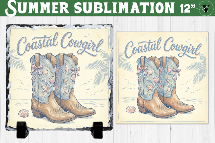 Coastal Cowgirl Sublimation PNG | Summer Beach Slate Design