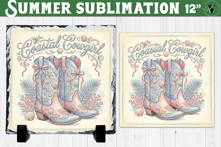 Coastal Cowgirl Sublimation PNG | Summer Beach Slate Design