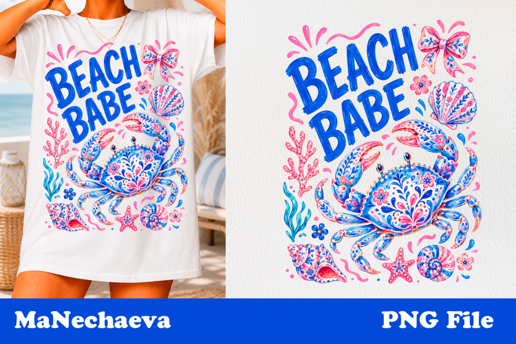 Summer Coastal Sublimation | Beach Babe Crab PNG example image 1