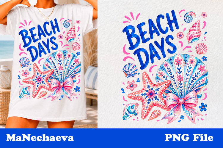 Summer Coastal Sublimation | Beach Days Seashell PNG example image 1