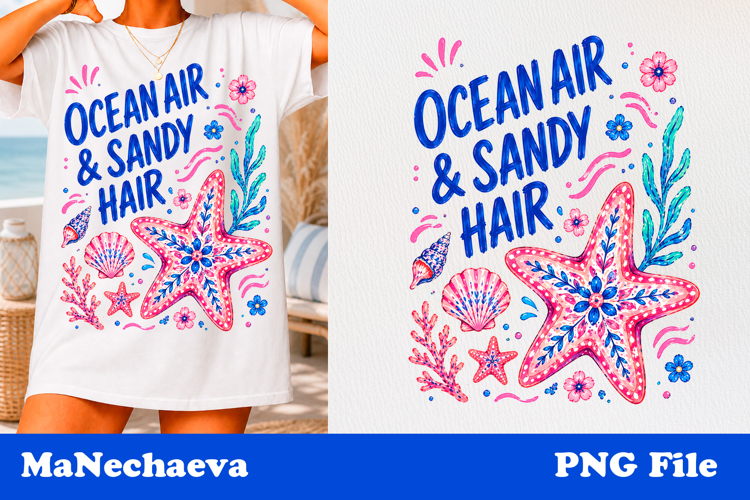 Summer Coastal Sublimation | Ocean Air Sandy Hair PNG example image 1