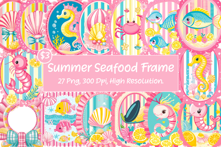 Summer Seafood Frame Sublimation Bundle example image 1