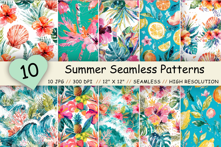 Tropical Floral Bundle Pack, Summer Seamless Patterns
