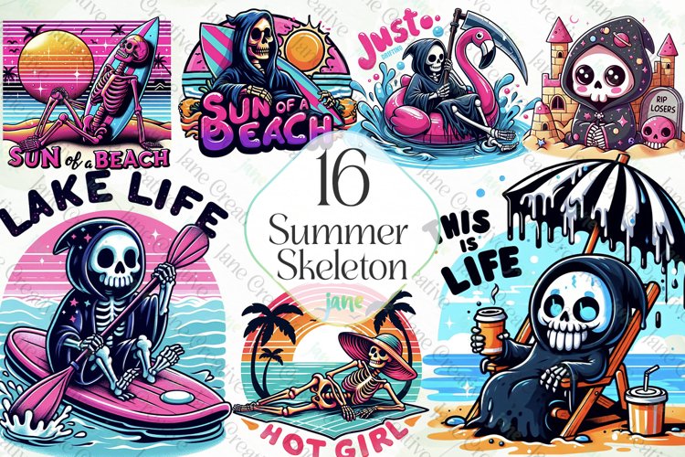 Summer Skeleton Sublimation Clipart example image 1