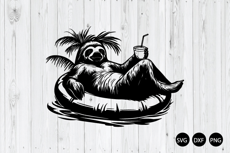Summer Sloth Relaxing on Pool Float SVG, Funny Sloth SVG