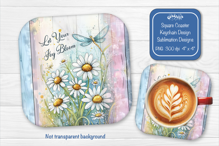 Summer Square Coaster Sublimation PNG Floral farmhouse