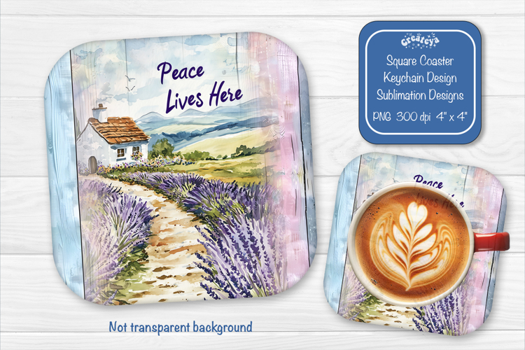 Lavender Summer Square Coaster Sublimation Floral Farmhouse