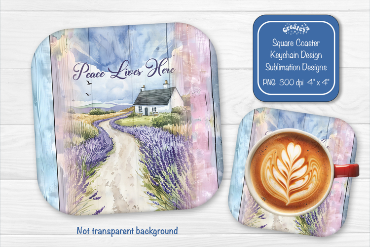 Lavender Summer Square Coaster Sublimation Floral Farmhouse