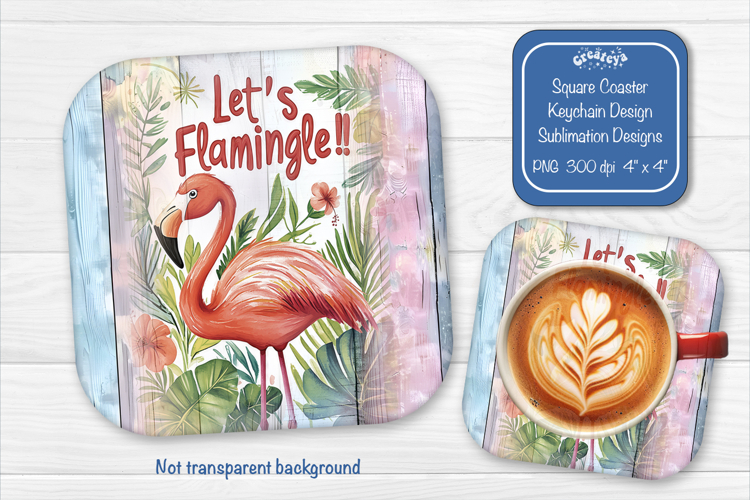 Flamingo Summer Square Coaster Sublimation Floral Tropical