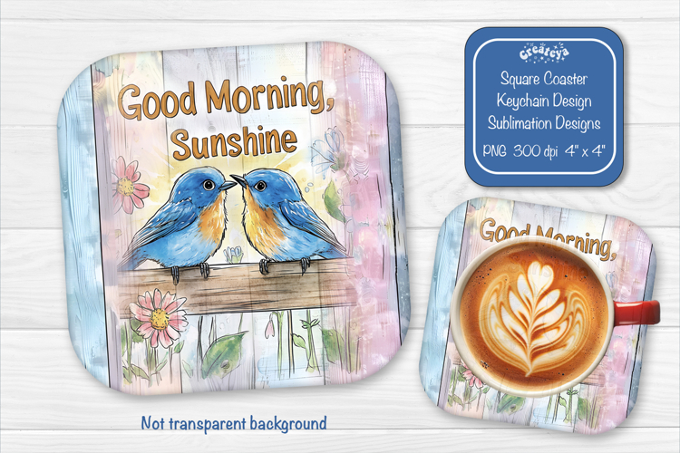 Bird Summer Square Coaster Sublimation Floral farmhouse