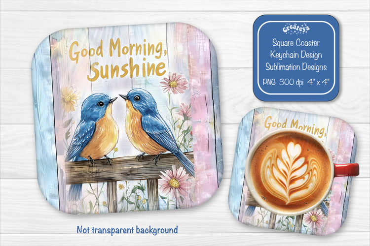 Birds Summer Square Coaster Sublimation Floral farmhouse