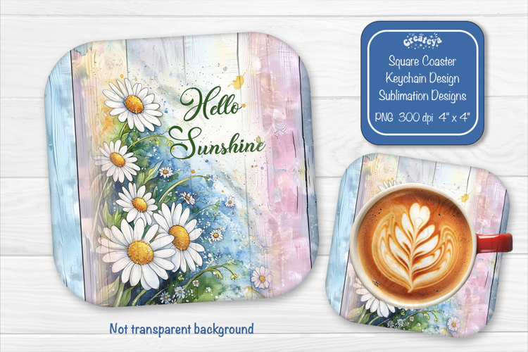 Daisies Summer Square Coaster Sublimation Floral farmhouse