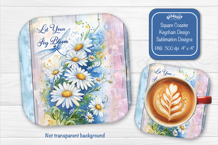 Daisies Summer Square Coaster Sublimation Floral farmhouse