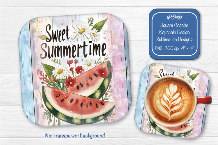 Watermelon Summer Square Coaster Sublimation Floral png