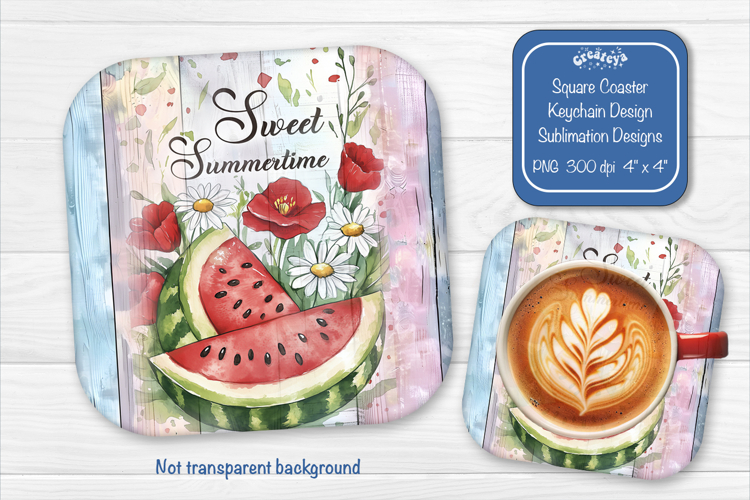 Watermelon Summer Square Coaster Sublimation Floral png