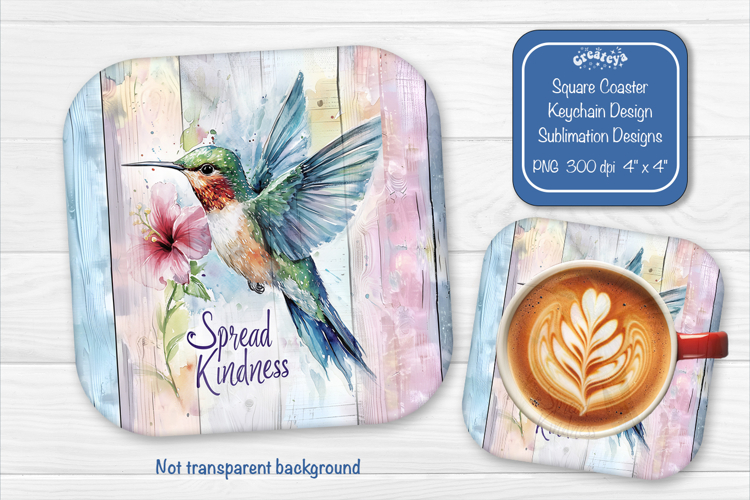 Hummingbird Summer Square Coaster Sublimation Floral png