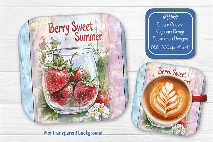 Strawberry Summer Square Coaster Sublimation floral png