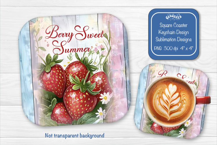Strawberry Summer Square Coaster Sublimation floral png
