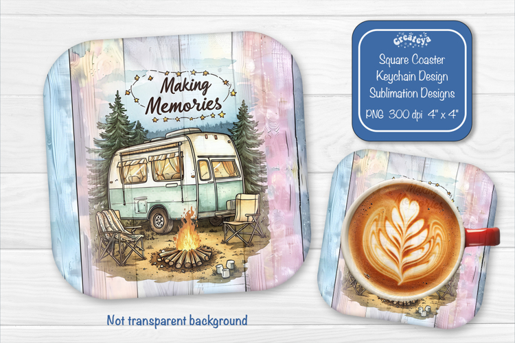 Camping Summer Square Coaster Sublimation travel png