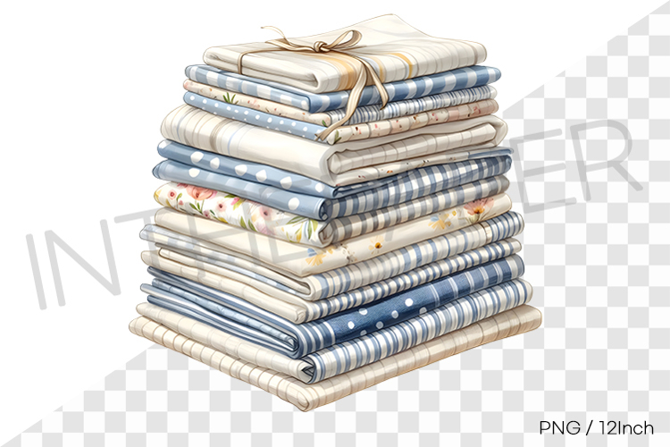 Blue stripe and check pattern summer fabric stack PNG cloth