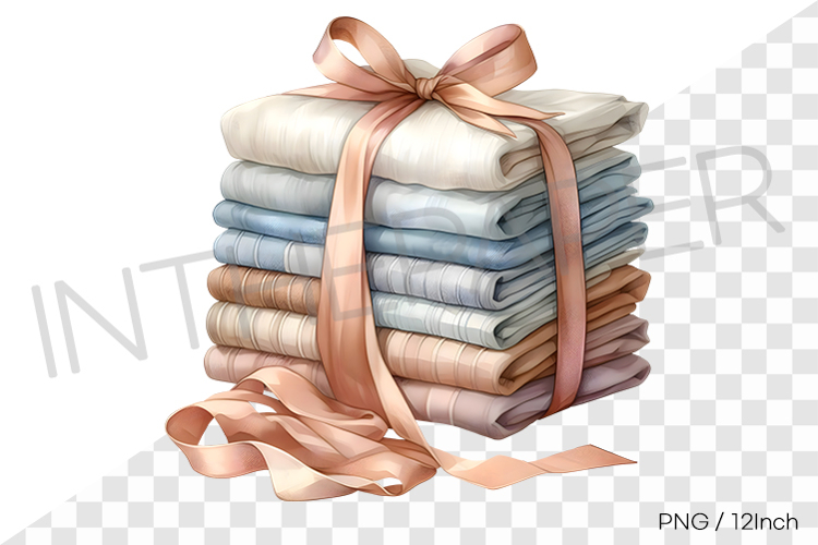 Big pink ribbon tied summer fabric stack PNG textile clipart