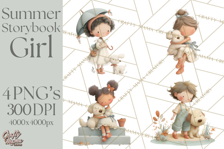 Little Girl Summer Clipart, Vintage Storybook Girl PNG
