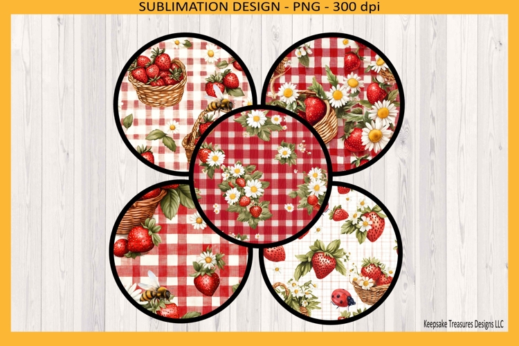 Summer Strawberry Round Coasters PNG Sublimation Template