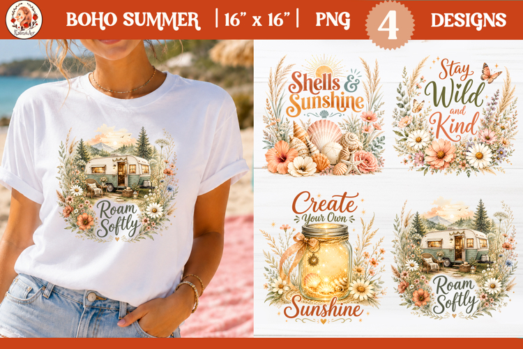 Inspirational Boho Summer Beach Camping Sublimation Design