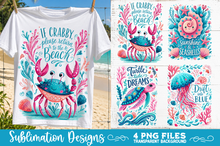 Boho sea creatures sublimation PNG, Ocean creatures 4 PNG