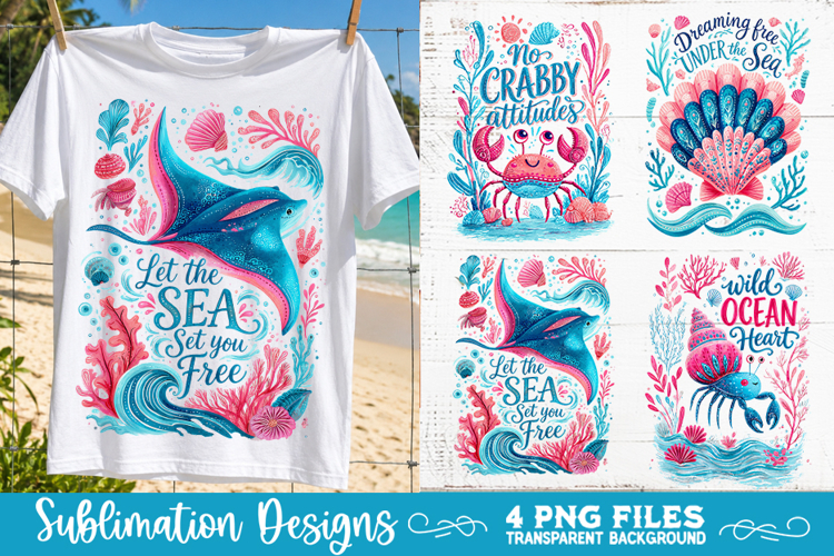 Boho sea creatures sublimation PNG, Ocean creatures 4 PNG