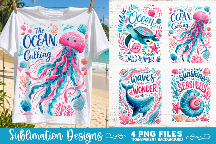 Boho sea creatures sublimation PNG, Ocean creatures 4 PNG