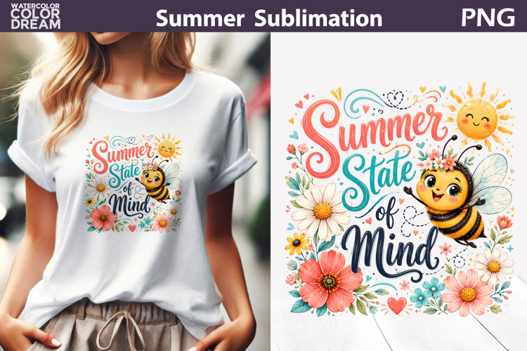 Cute Bee Sublimation | Summer State Of Mind Quote